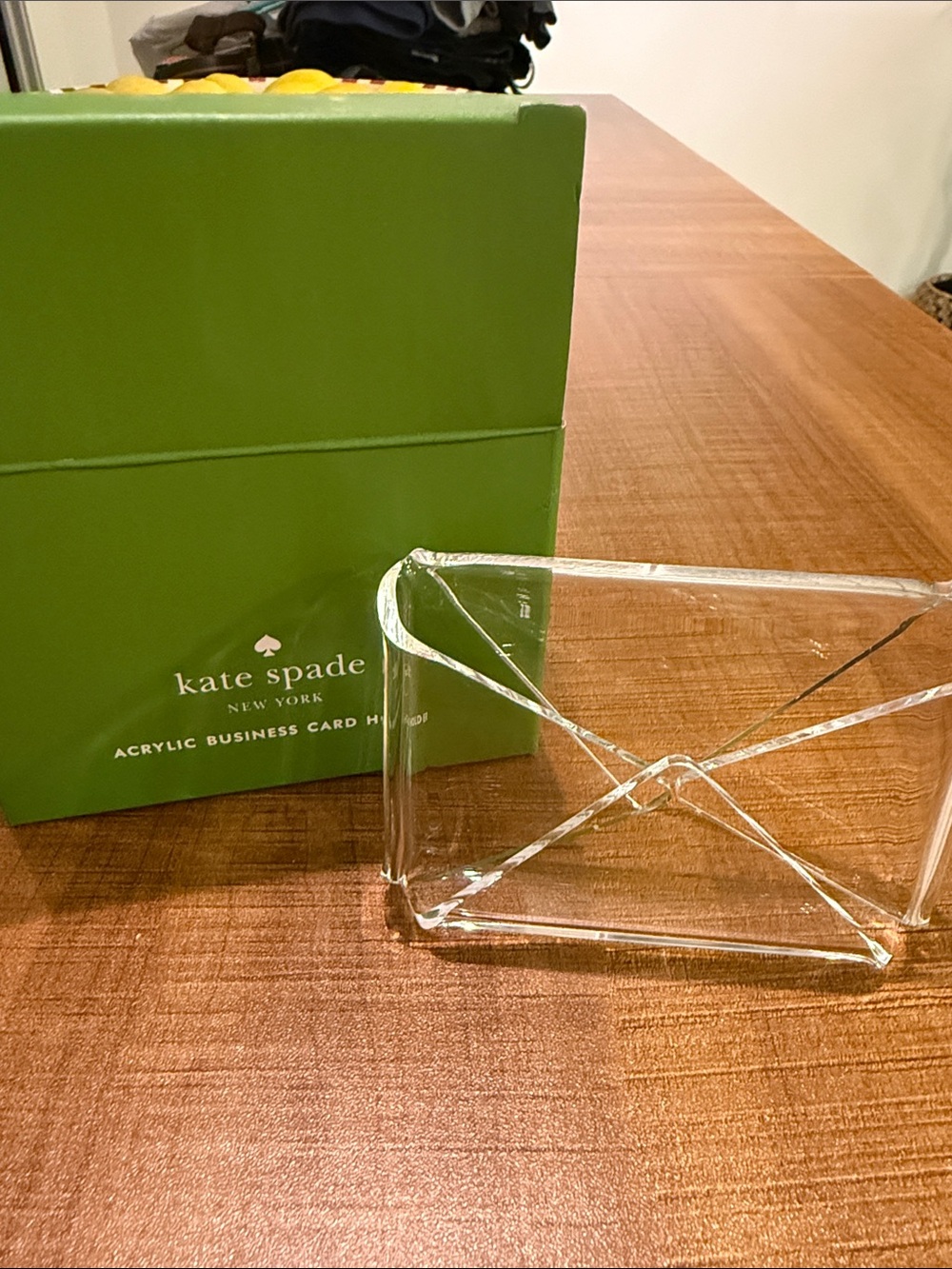 kate spade clear acrylic card holder with green box